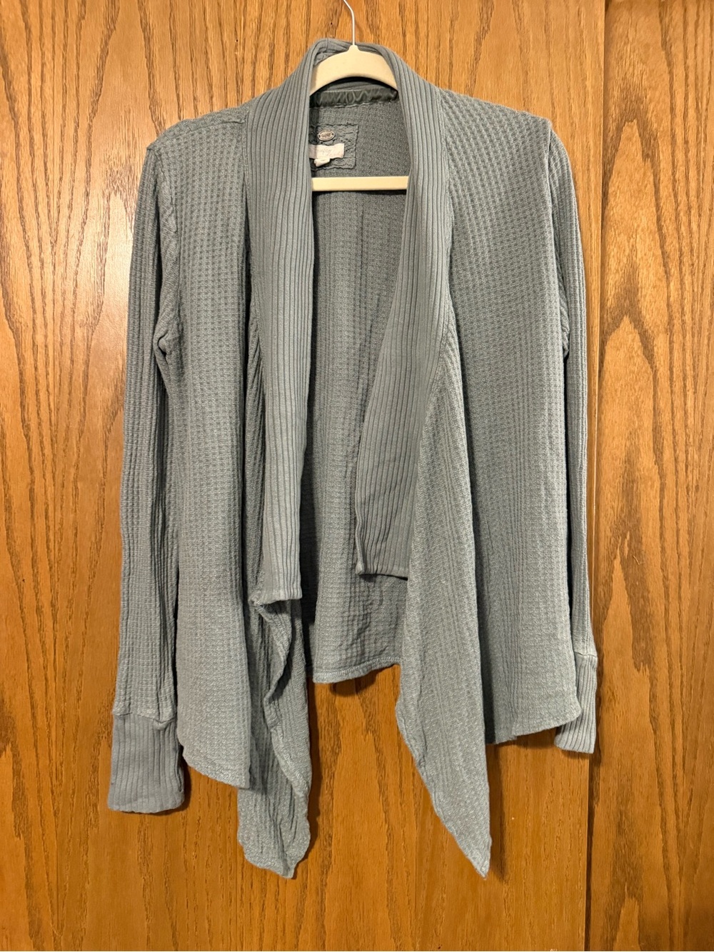 Cupio Dusty Gray Waffle Knit Open Front Cardigan